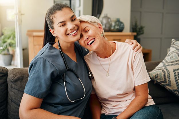 Senior woman, hug or medical caregiver Senior woman, hug or medical caregiver