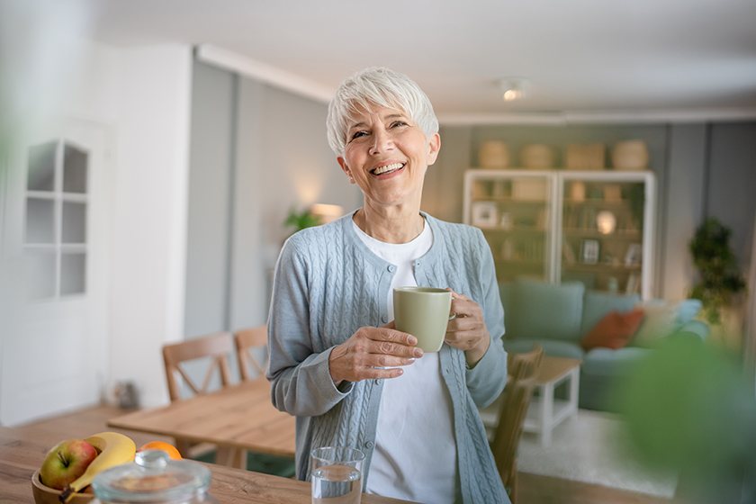 Close up portrait of one senior woman with short hair